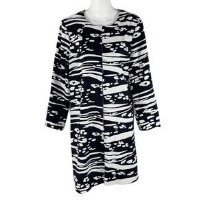 Alfani black beige knit hook front duster over coat jacket L